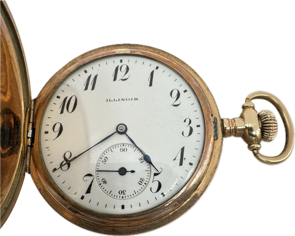 Antique 12S Illinois Fancy Mechanical Hunter Pocket Watch Grade 406 14k GF