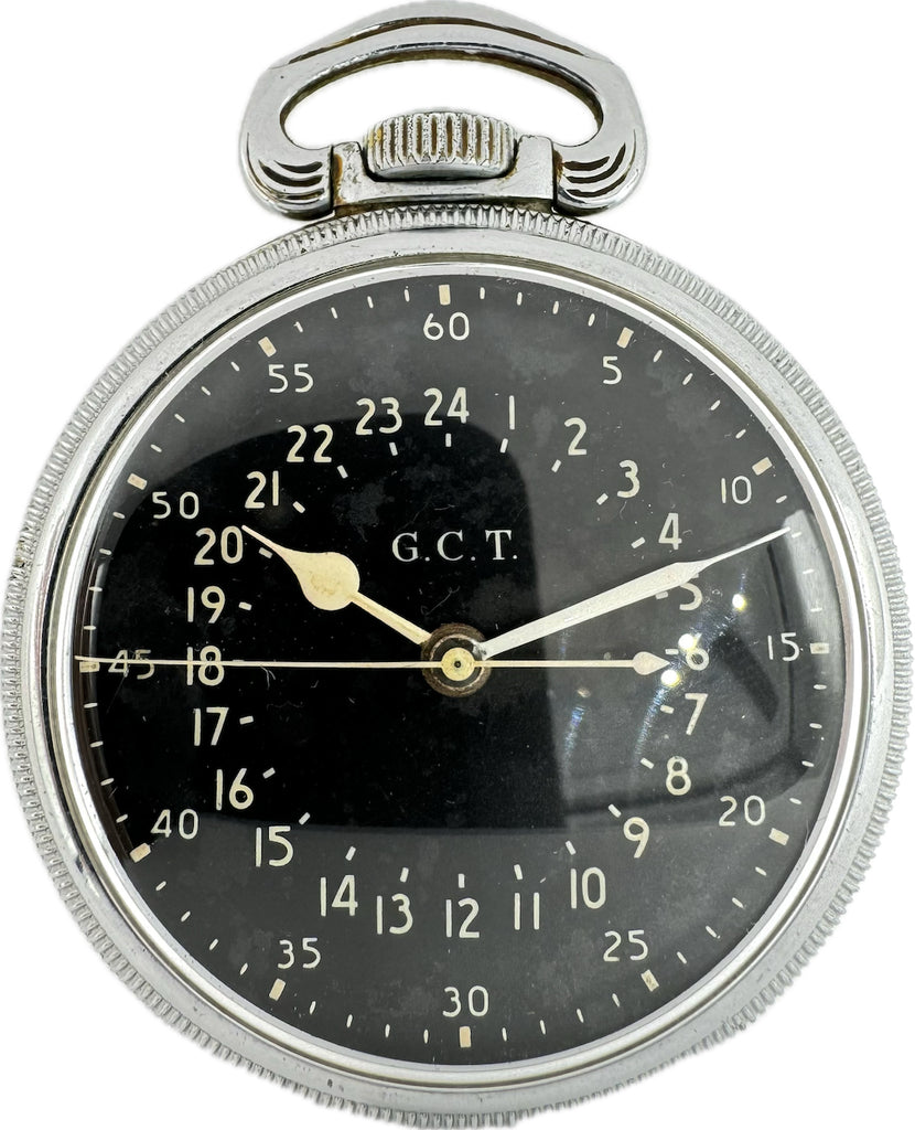 Antique 16S Hamilton 24 Hour Dial G.C.T. Military Pocket Watch 4992B Chrome