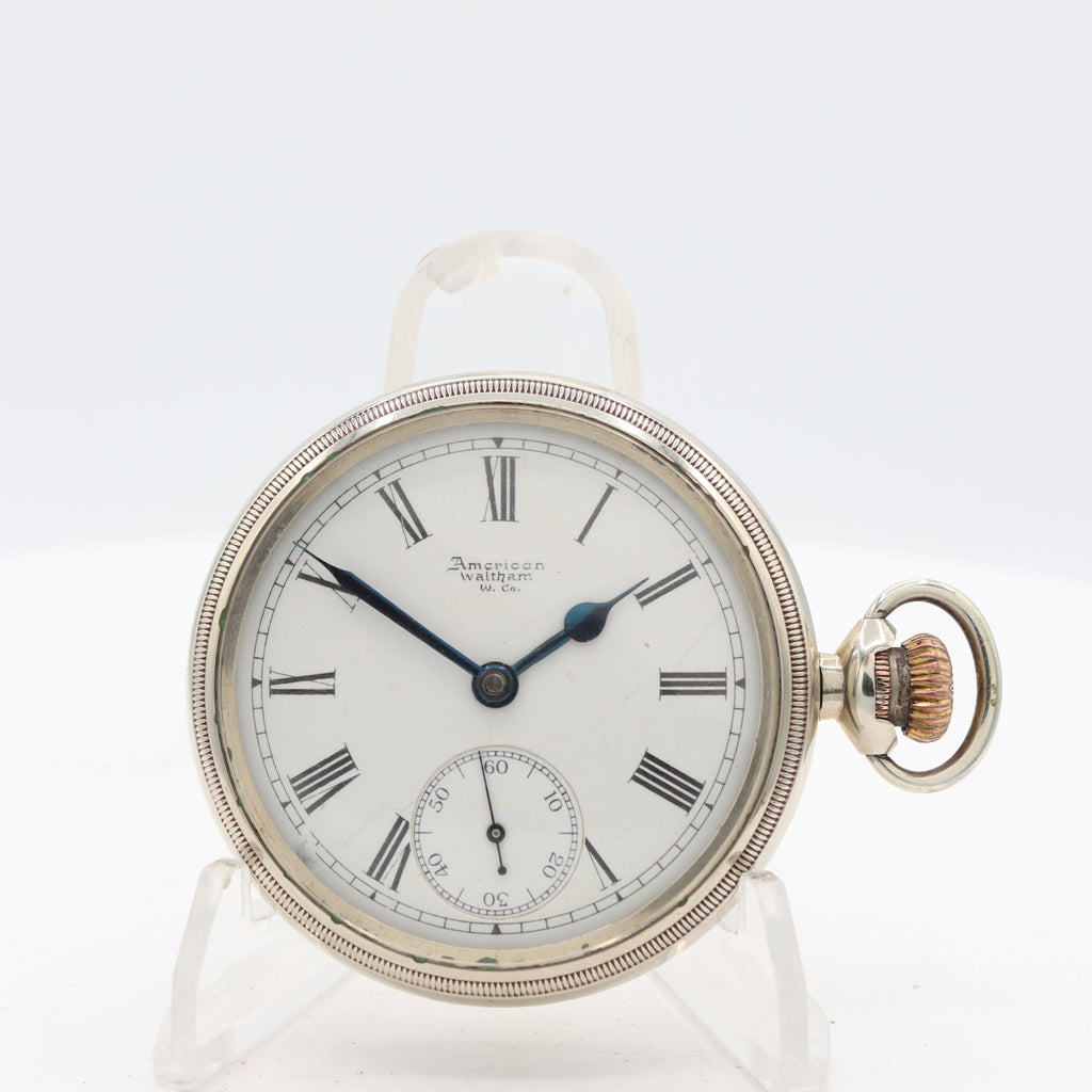 Antique 18s 1887 Waltham Coin Edge Mechanical Pocket Watch 1 NickelUSA