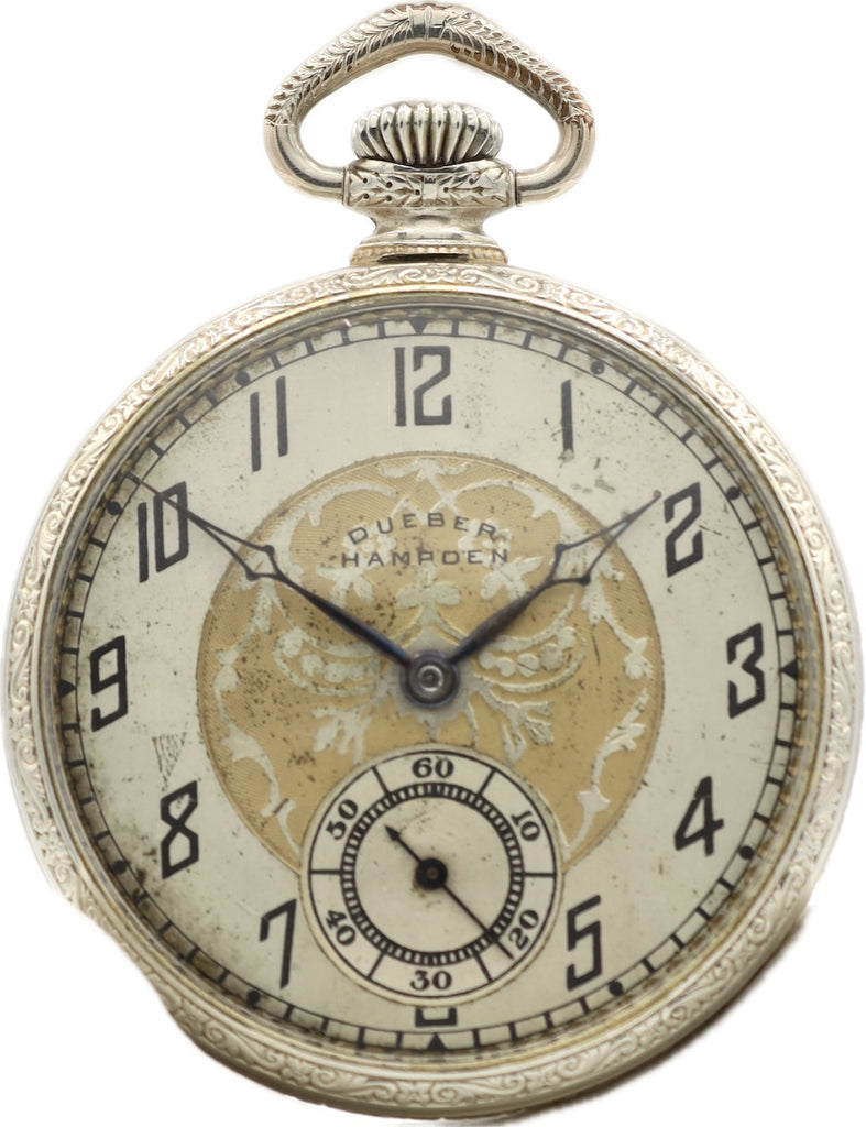 Antique 12 Size Hampden Dueber Mechanical Pocket Watch No. 307 10k White GF
