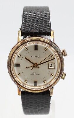 Vintage 34mm Baylor Alarm 17 Jewel Men Wristwatch AS 1568 Swiss Made Gold Plated