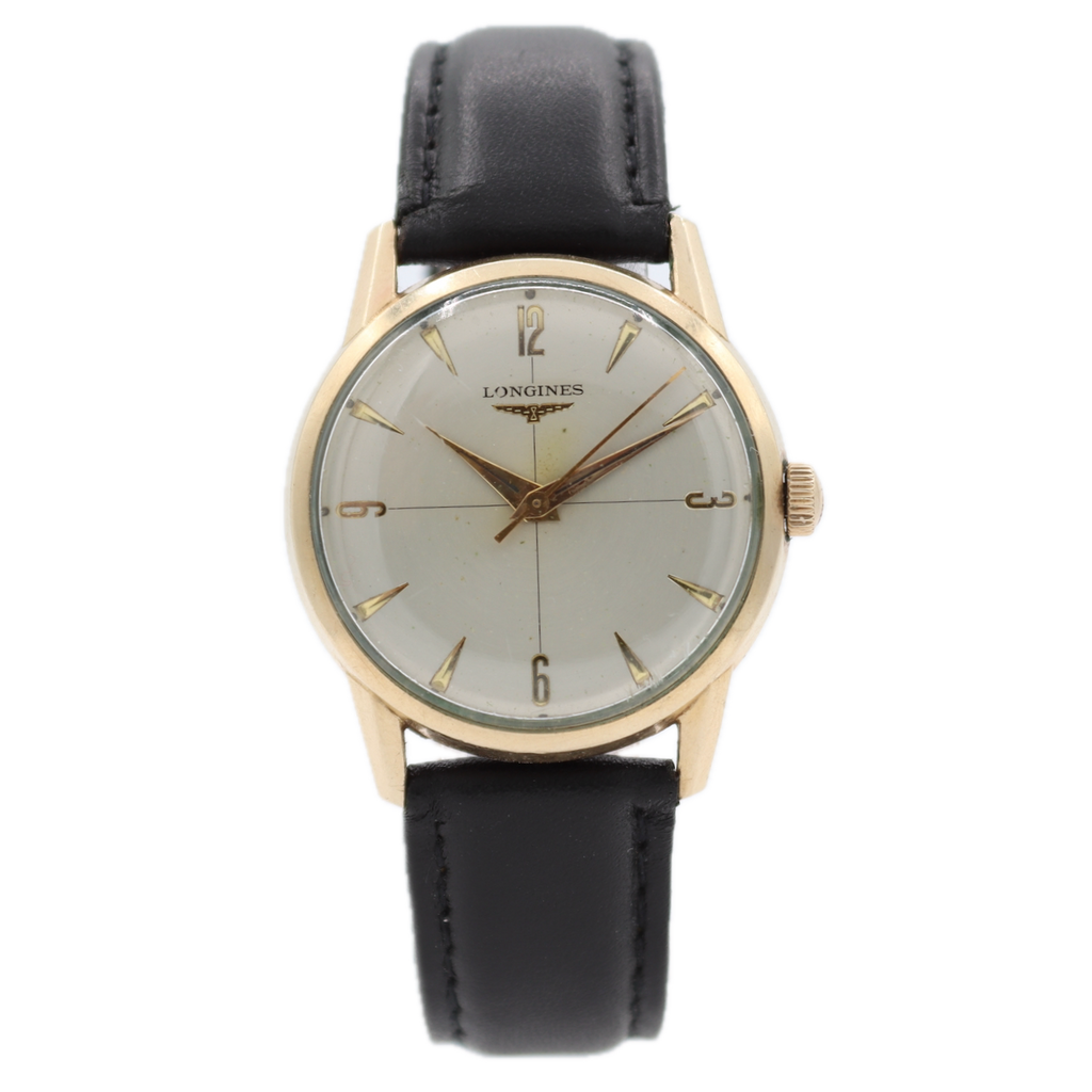 Vintage 1958 Longines Crosshair Dial Men's Mechanical Wristwatch Swiss 10k GF