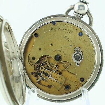 Antique 14 Size Waltham Crescent Garden Key Wind Hunter Pocket Watch Coin Silver