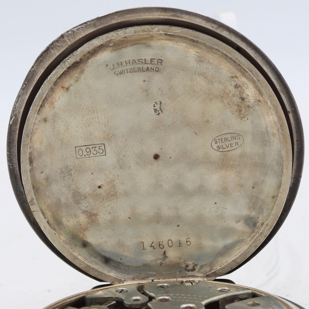 3-2568 Sterling（銀製）記念バッチ Antique JH Hasler Triple Date Moon Phase Pocket Watch