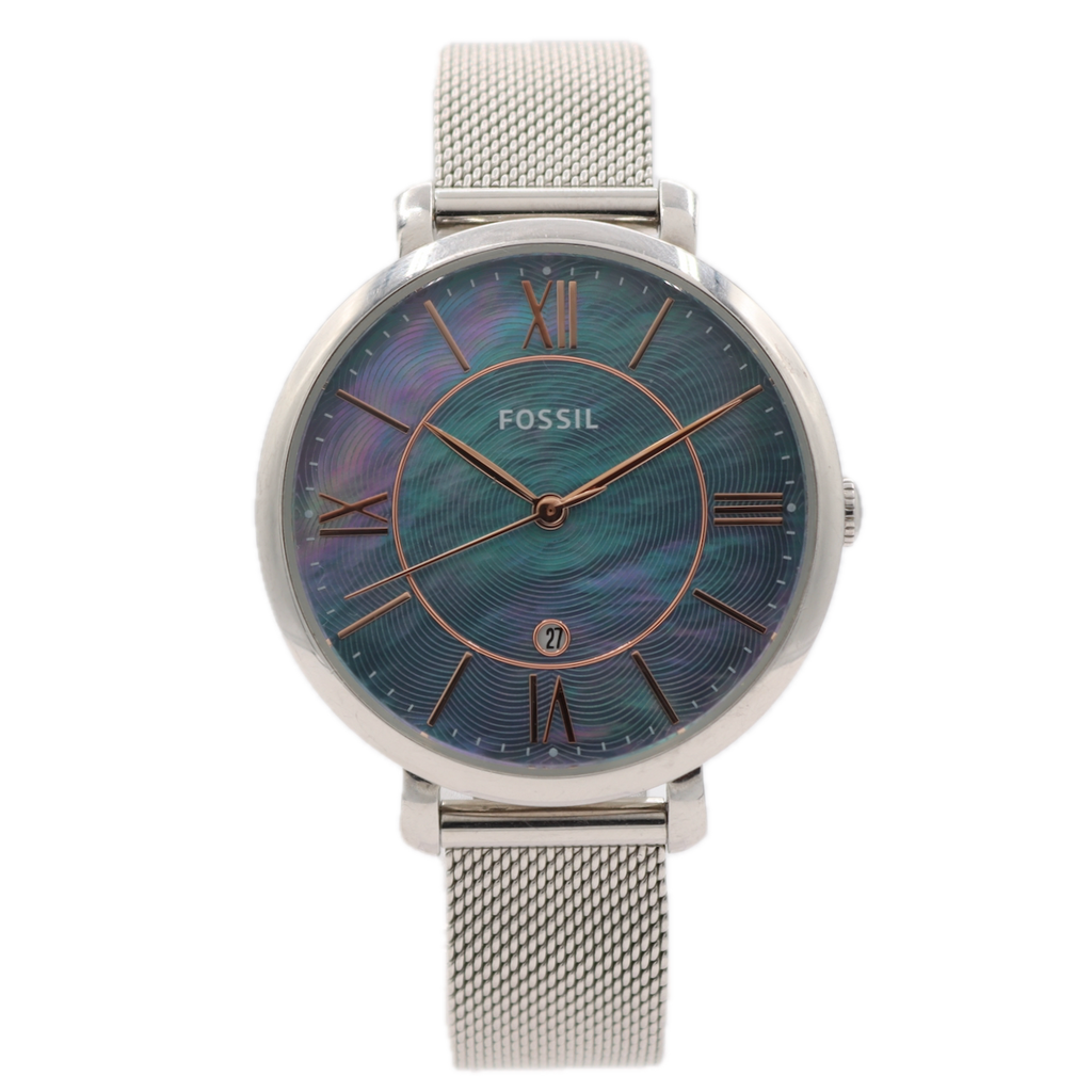 36mm Fossil ES4322 Jacqueline Ladies Quartz Wristwatch Blue Mother of Pearl