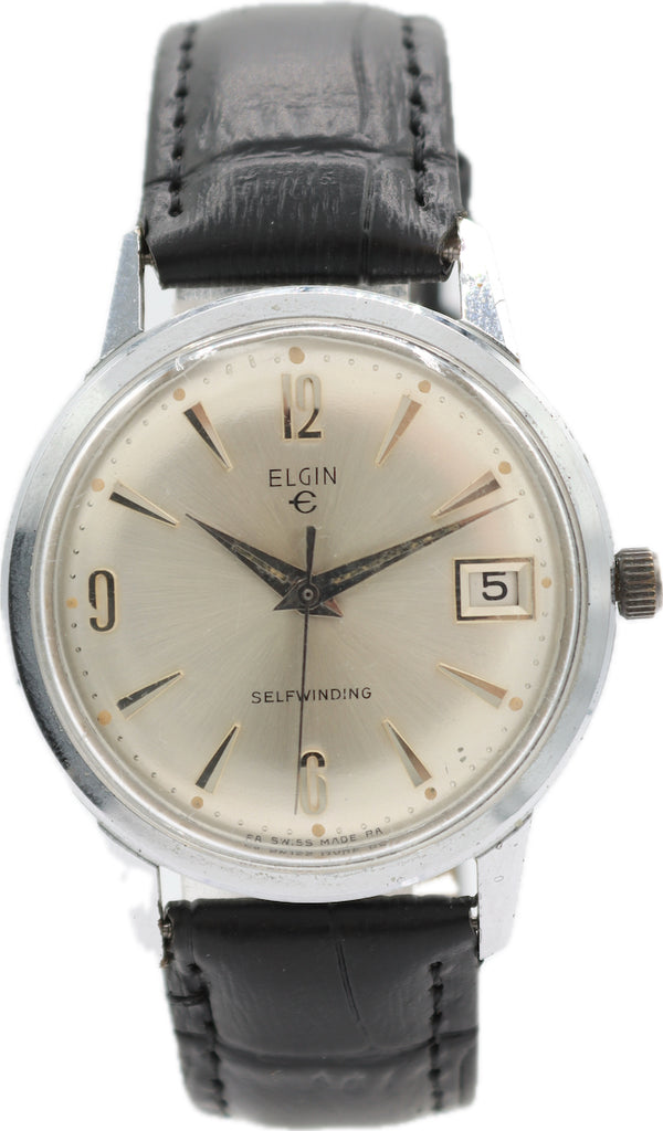 Vintage 34mm Elgin Date Men's Automatic Wristwatch 849 Swiss Chrome Plated