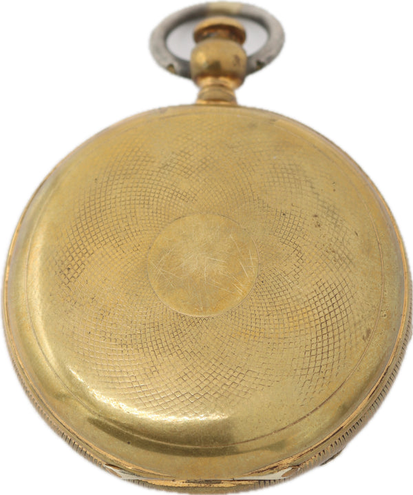 Antique Unbranded Key Wind Open Face Pocket Watch Guilloche w/ Coin Center