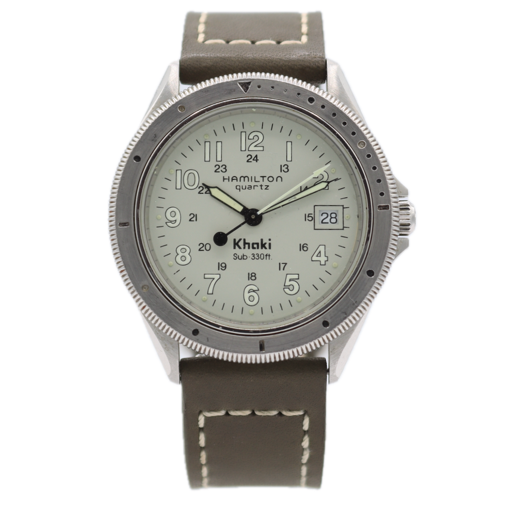 Vintage 39mm Hamilton 9859A Khaki Sub 330 Men's Quartz Wristwatch Steel