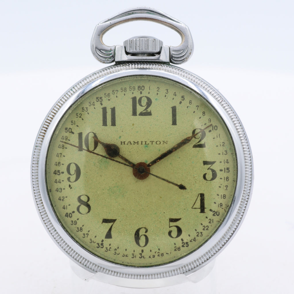 Vintage 1941 Hamilton Coin Edge Mechanical Pocket Watch 4992B Chrome USA Runs