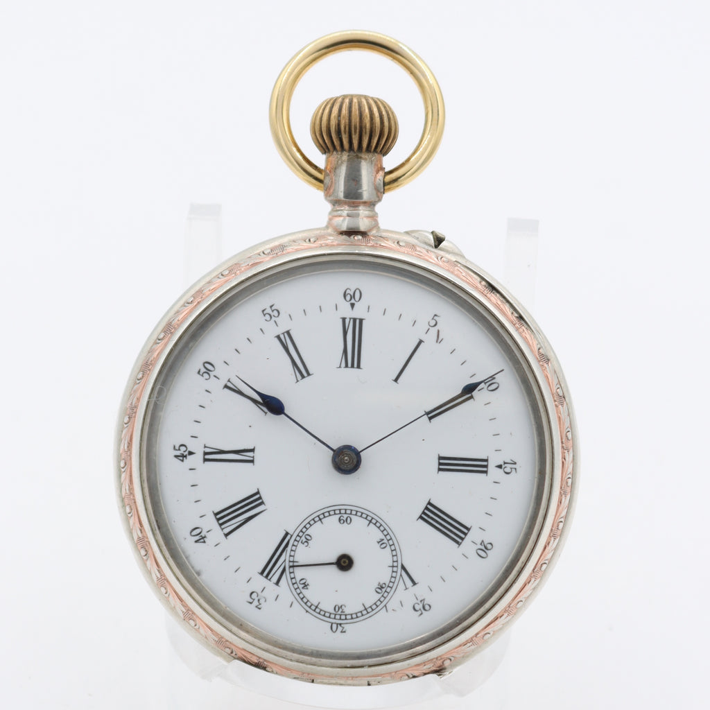Antique 18s Unbranded Two Tone Cylinder Escapement Pocket Watch .800 Silver