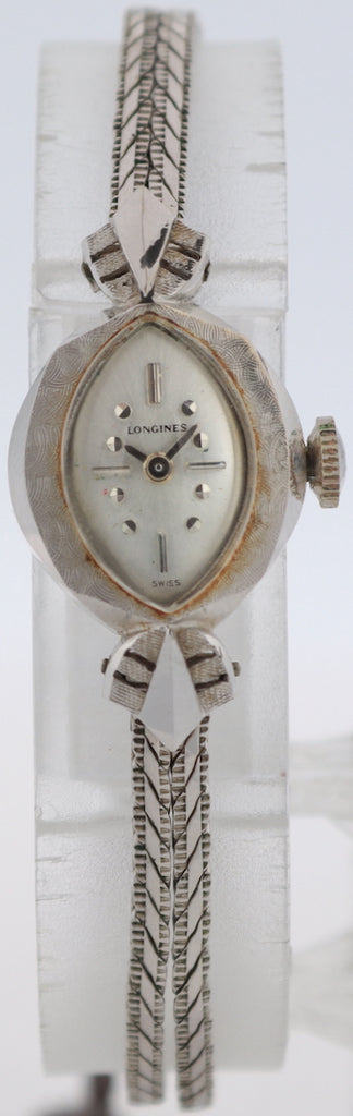 Vintage Longines 2502 Linen Ladies Mechanical Wristwatch 410 14k White Gold