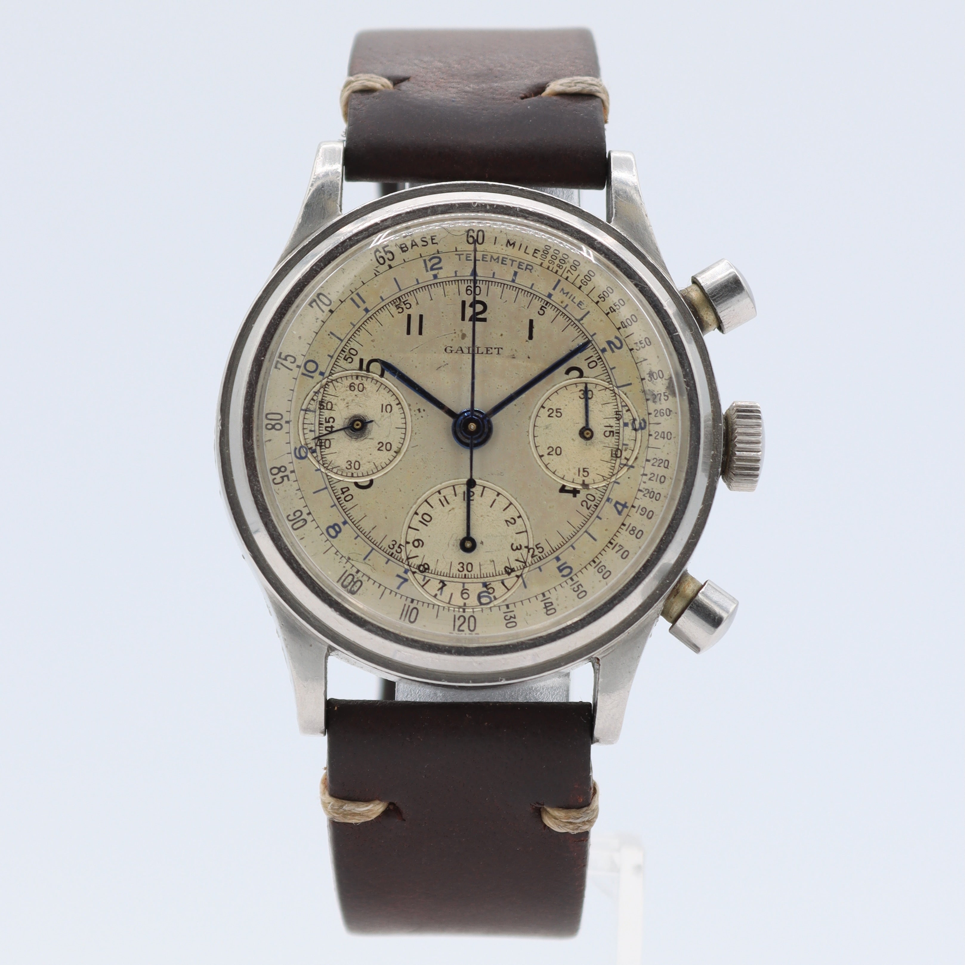Vintage 38mm Gallet Chronograph Men's Mechanical Wristwatch Valjoux 71 Steel