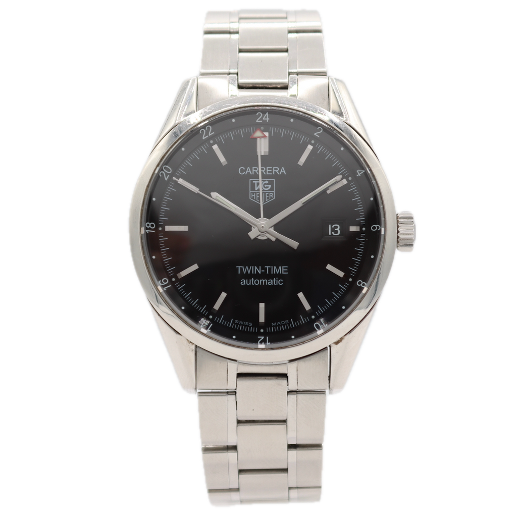 38mm Tag Heuer WV2115.BA0787 Carrera Twin-Time Men's Automatic Wristwatch Steel