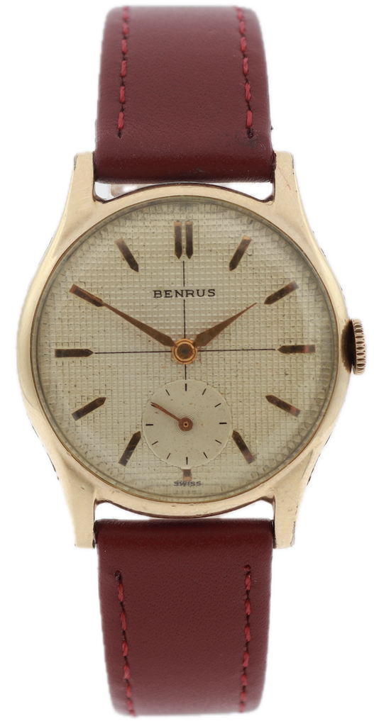 Vintage Benrus Waffle Crosshair Dial Men's Mechanical Wristwatch Steel & 10k RGP