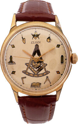 Vintage Elgin 17 Jewel Men's Mechanical Wristwatch 720 Swiss w Masonic Dial