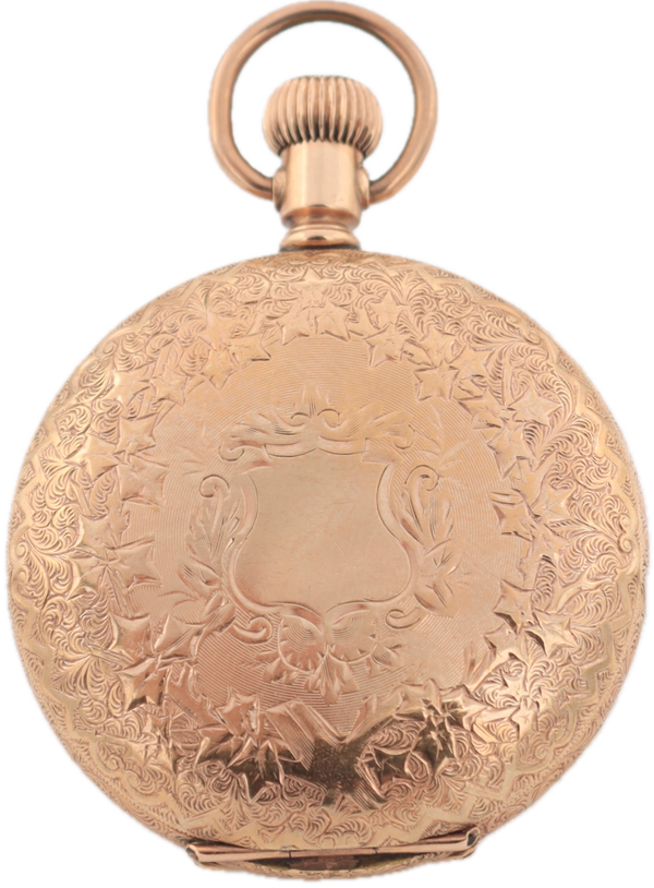 Antique 6s 1893 Waltham Floral Shield Hunter Pocket Watch L 20 Year GF USA