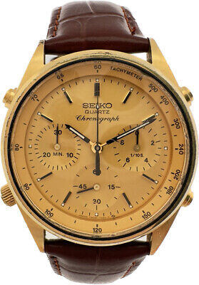 Vintage Seiko Men's Quartz Chronograph Wristwatch 7A28-7029 Gold Tone Running