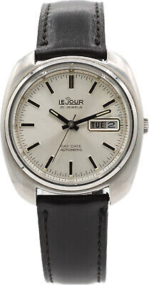 Vintage 37mm LeJour Day Date Men's Automatic Wristwatch 967 France Steel Chunky