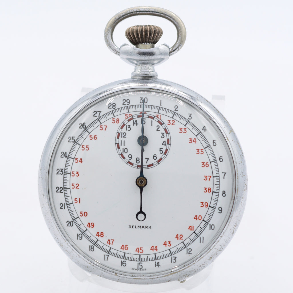 Antique 18s Delmark 7 Jewel Mechanical Stop Watch Stainless Steel Swiss Made