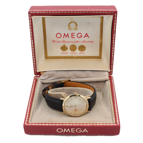 1960 Omega P-6286 Sunburst Men's Mechanical Wristwatch 600 Swiss 14k GF W/ Box