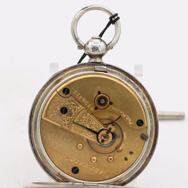 Antique 14s Waltham English Market Key Wind Pocket Watch Home Sterling Silver