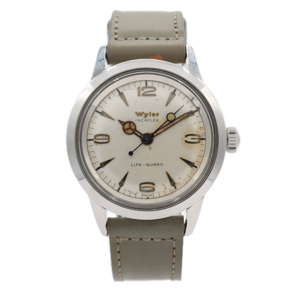 Vintage 35mm Wyler Life-Guard Lollipop Men's Mechanical Wristwatch Swiss Steel