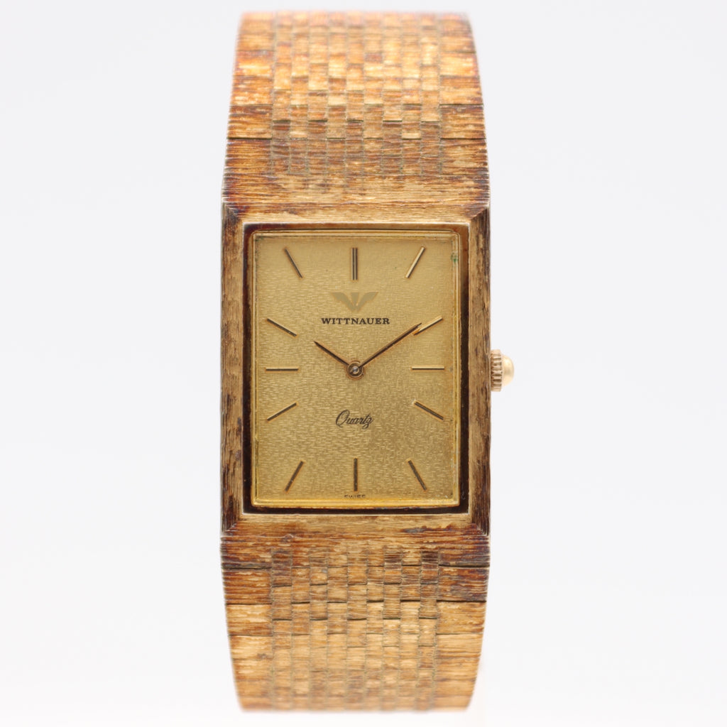 Vintage Wittnauer Rectangular Men's Quartz Wristwatch Swiss Gold Tone Champagne