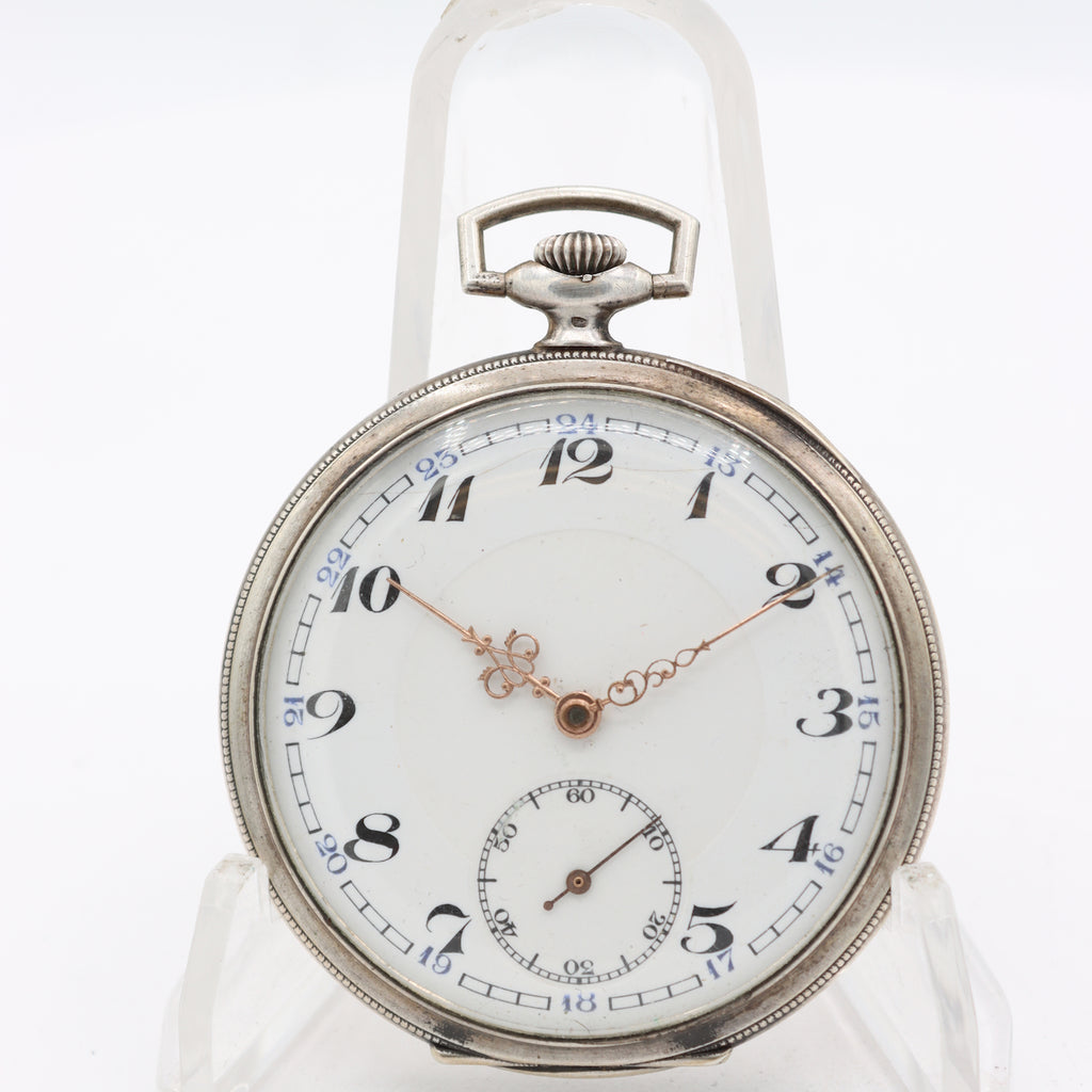 Vintage L.W.C. Cylinder Escapement Pocket Watch .800 Silver Pinstripe