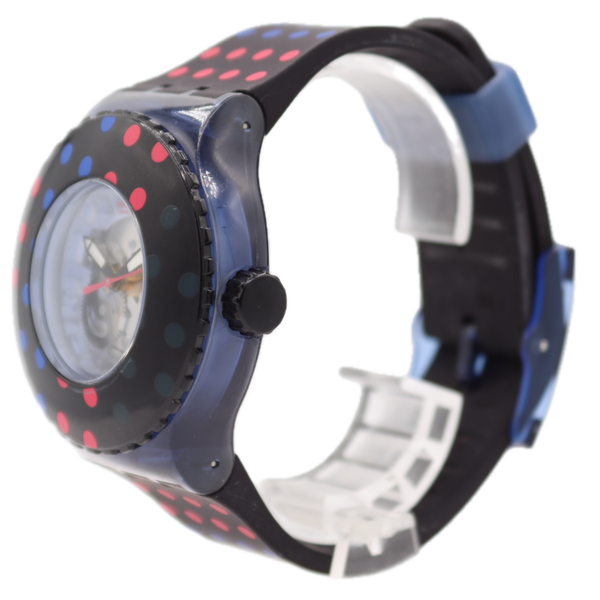 44mm Swatch Transparent Dial Unisex Quartz Wristwatch Swiss Made Polka Dots