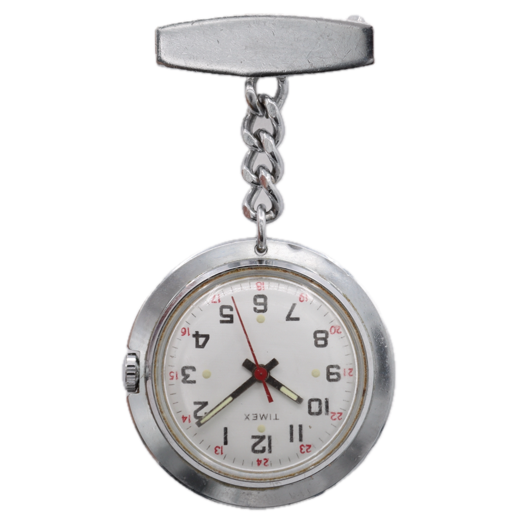 Vintage 35mm Timex Pendant Mechanical Pocket Watch B36 White Dial Chrome Plated