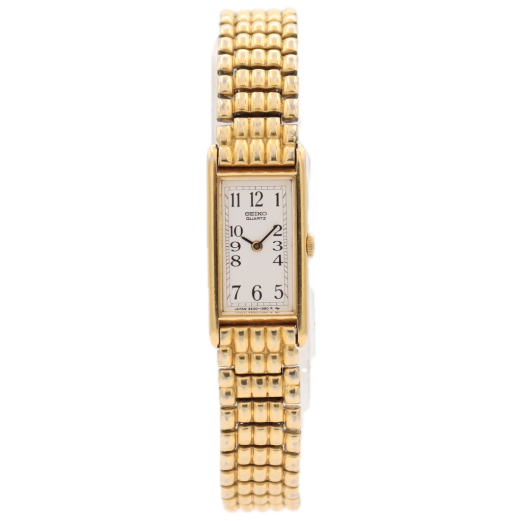 Vintage 13mm Seiko 2E20-6129 Tank Style Ladies Quartz Wristwatch Japan Two Tone