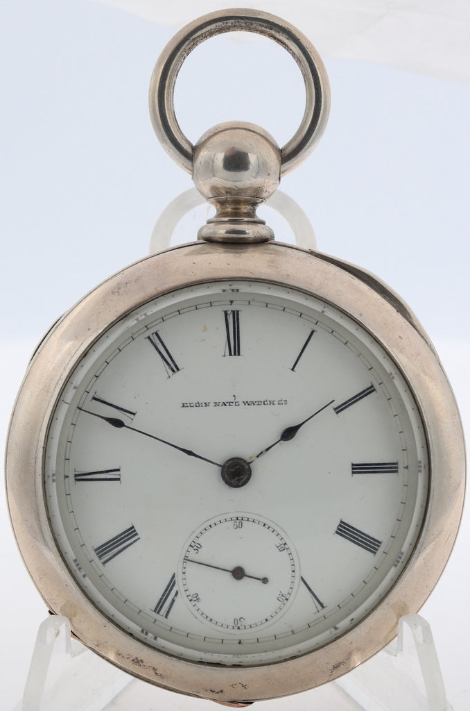 Antique 18s 1881 Elgin Shield 7 Jewel Key Pocket Watch 7 4oz Coin SilverUSA