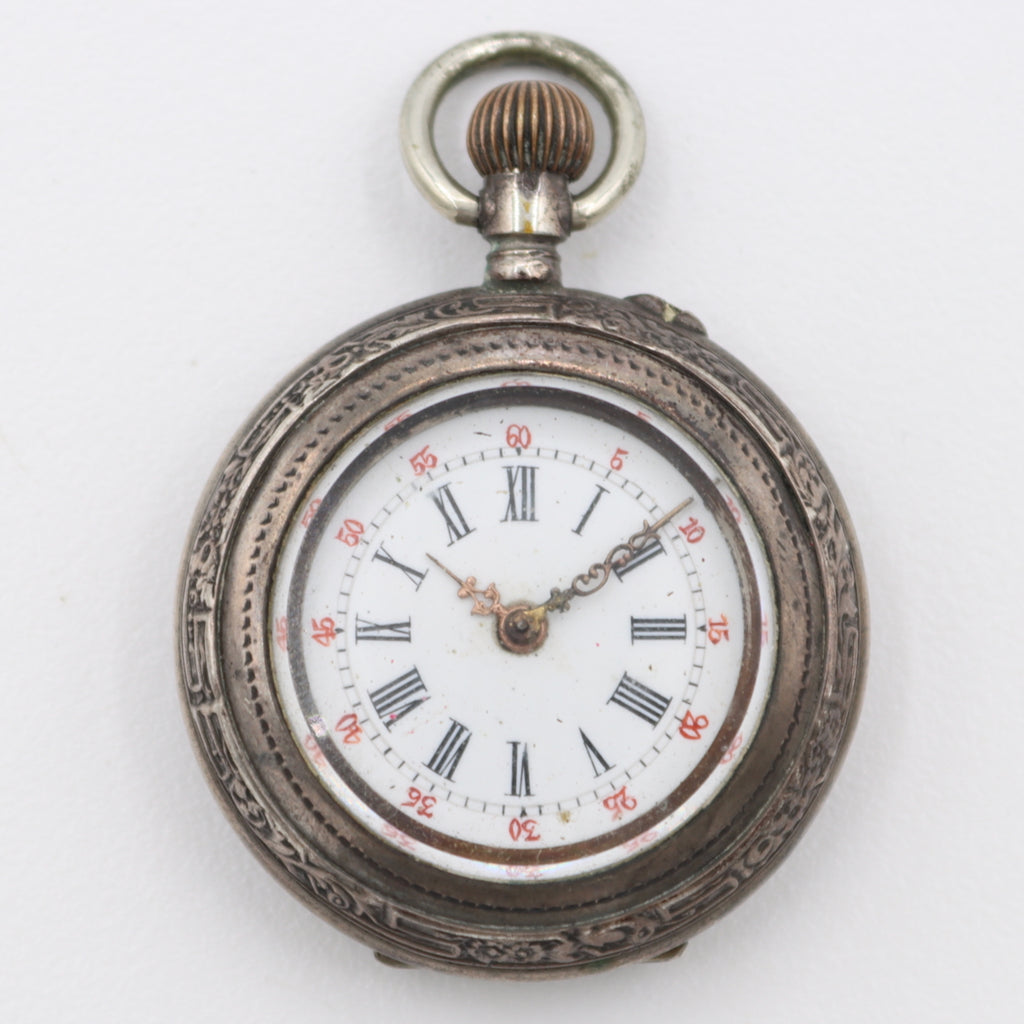 Antique Unbranded Floral Engraving Mechanical Pocket Watch Copper Swiss