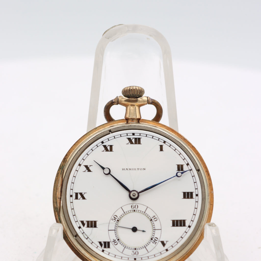 Antique 12s 1917 Hamilton Roman Swingout 17 Jewel Pocket Watch 910 25 Year GF