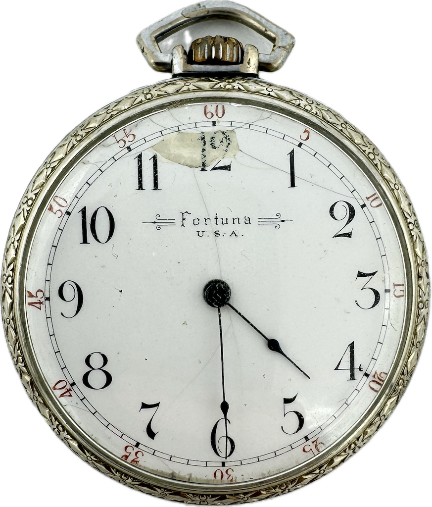 Antique 10 Size Trenton Fortuna Mechanical Pocket Watch Chrome Plated Runs