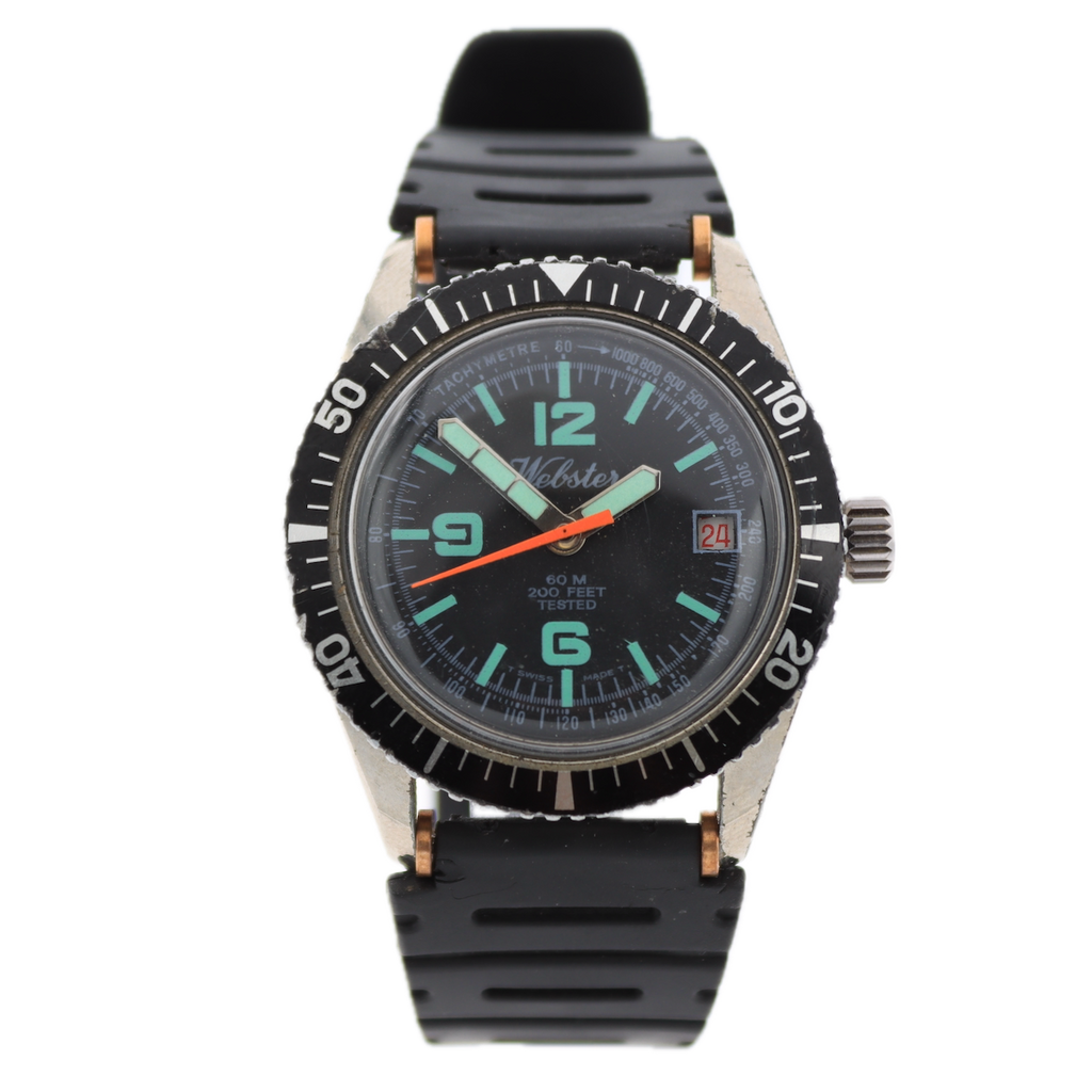 Vintage 37mm Webster Diver Style Men's Mechanical Wristwatch Chrome Plated