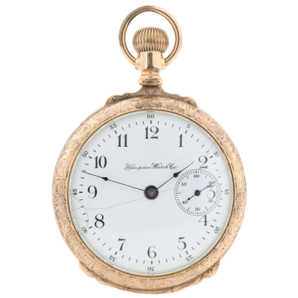 Antique 18s 1893 Hampden Box Hinge Mechanical Pocket Watch 110 H Gold FIlled