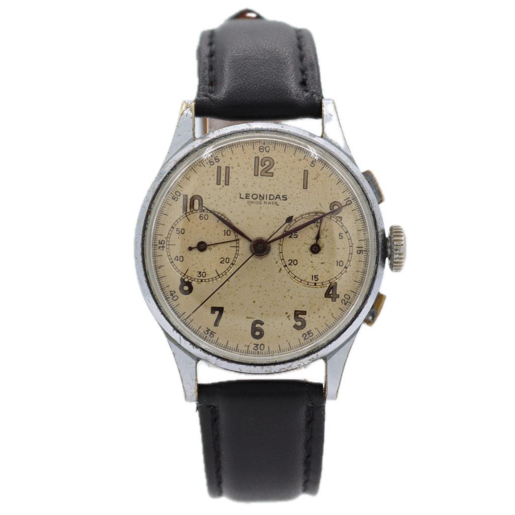 Vintage 35mm Leonidas Big Eye Men's Chronograph Wristwatch Swiss Steel