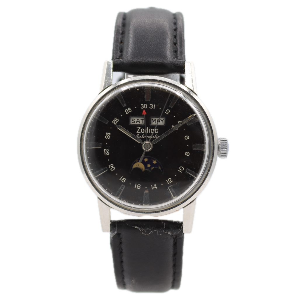 Vintage 34mm Zodiac 742-908 Triple Date Moonphase Men's Automatic Wristwatch 74