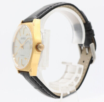 33mm Benrus Men's Mechanical Wristwatch 1405-1C Germany Gold Tone Linen Dial