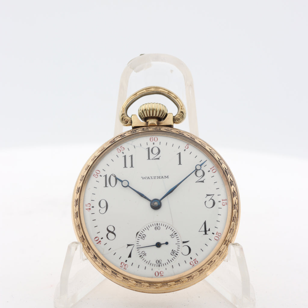 Vintage 16s 1928 Waltham Engraved Mechanical Pocket Watch Traveler 10k RGPUSA