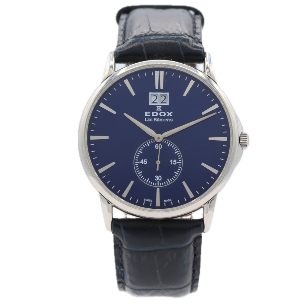 Vintage 40mm Edox 64012 Les Bemonts Men's Quartz Wristwatch Swiss Steel Blue