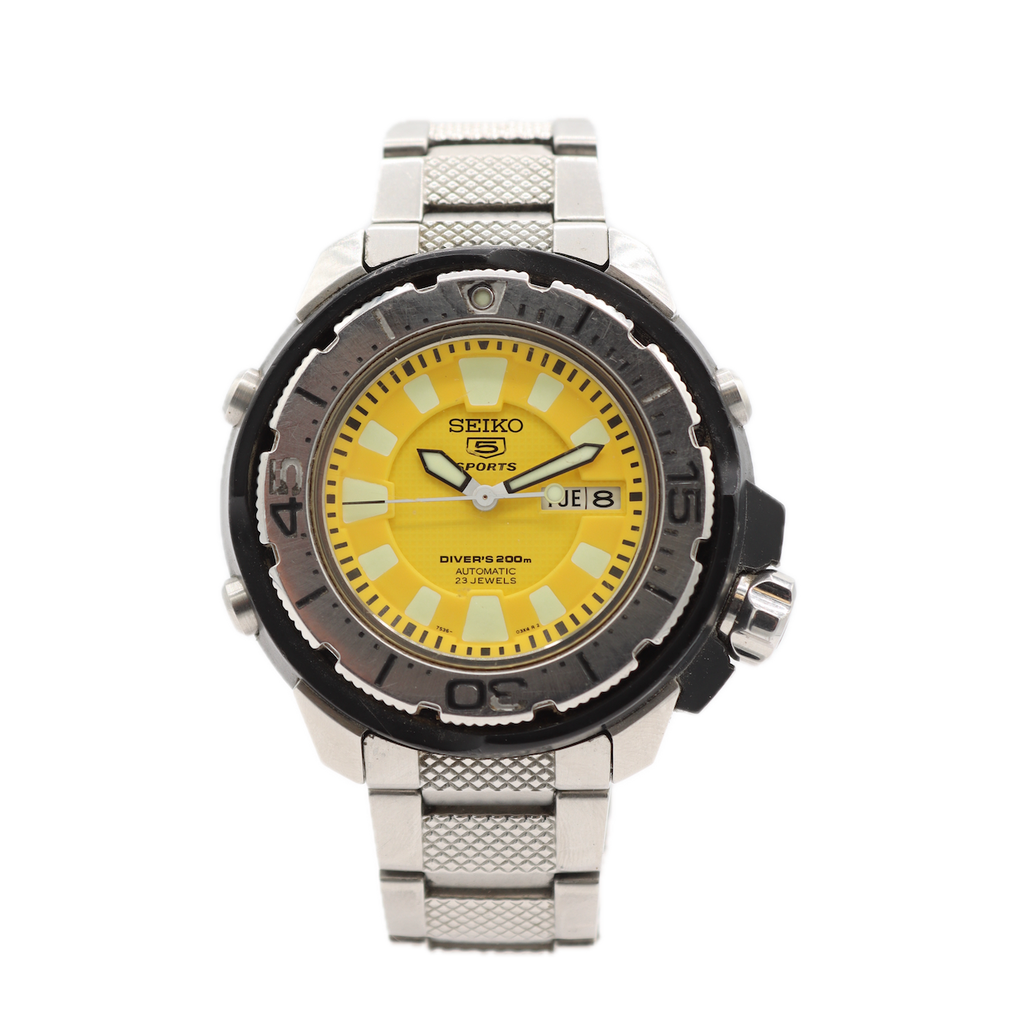 Vintage Seiko 7S36-02SO Sports 5 Yellow Men's Automatic Wristwatch 7S36B Japan