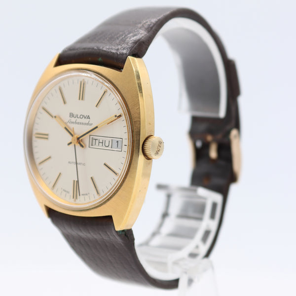 Vintage 36mm 1974 Bulova Ambassador Day Date Men's Automatic Wristwatch Swiss