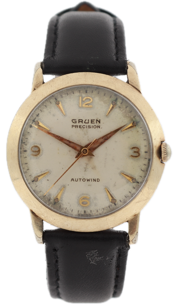 Vintage Gruen Precision Arrows Men's Automatic Wristwatch Swiss Steel & 10k GF