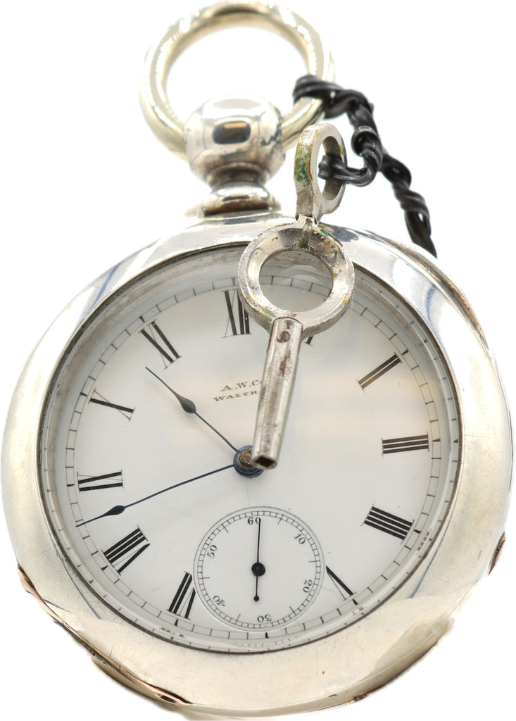 Antique 18S Waltham 4 Ounce Key Wind Open Face Pocket Watch Ellery Coin Silver