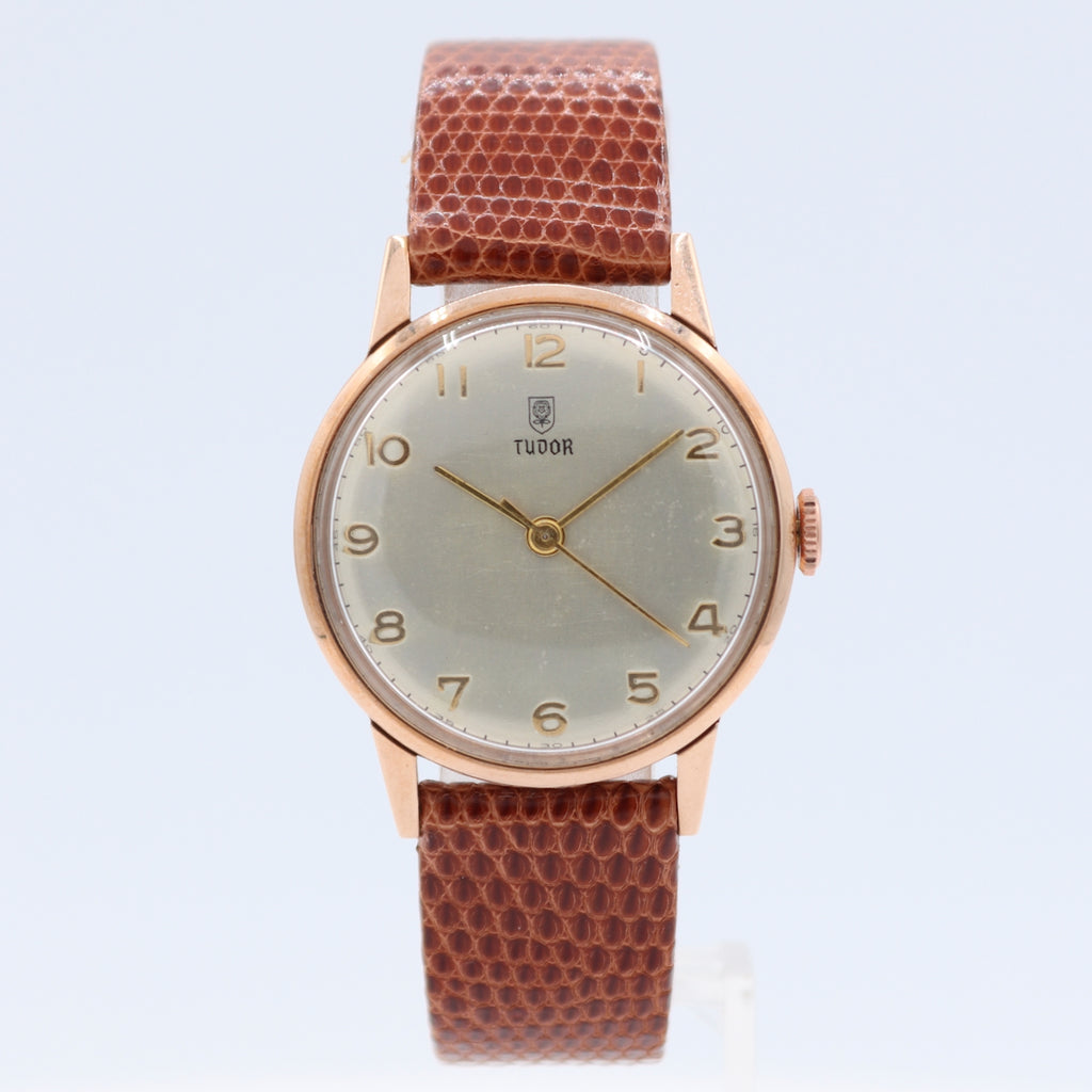 Vintage 30mm Tudor Dress 17J Men's Mechanical Wristwatch Swiss 9k Rose Gold