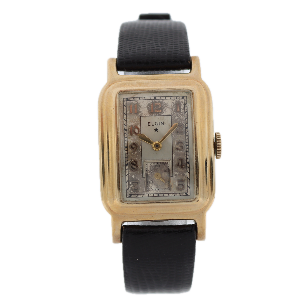Vintage 25mm 1936 Elgin Art Deco 17j Men's Mechanical Wristwatch 524 USA 10k GF