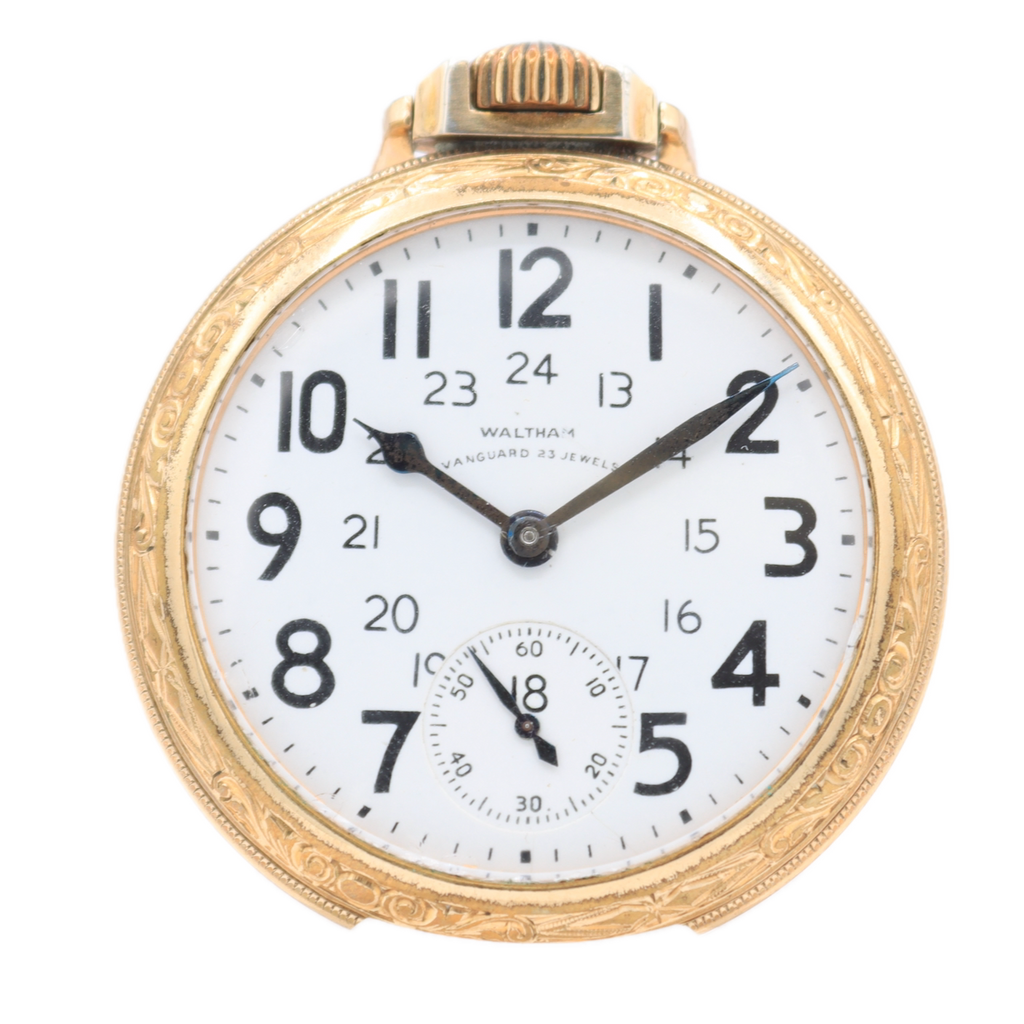 Antique 16s 1943 Waltham 23j Mechanical Railroad Pocket Watch Vanguard USA
