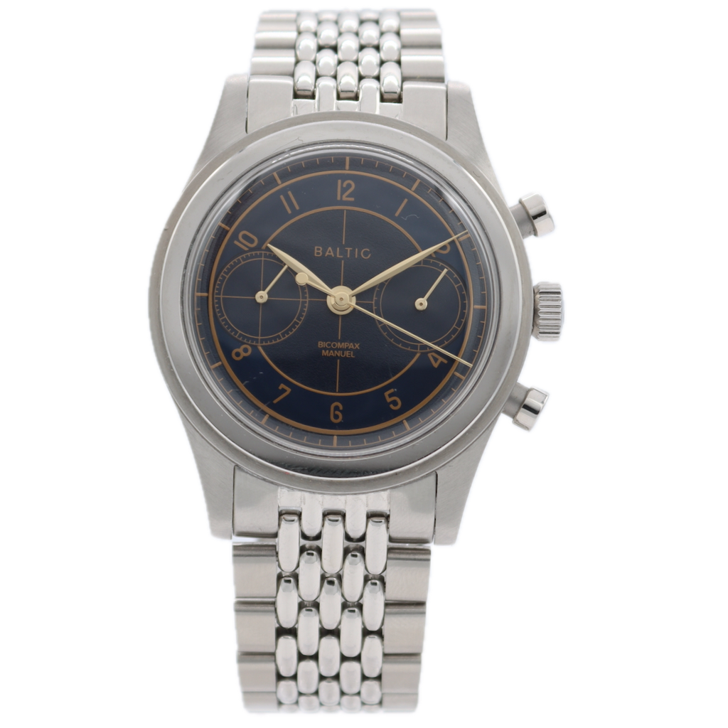 38mm Baltic Bicompax 002 Men's Chronograph Wristwatch ST1901 France SteelBlue
